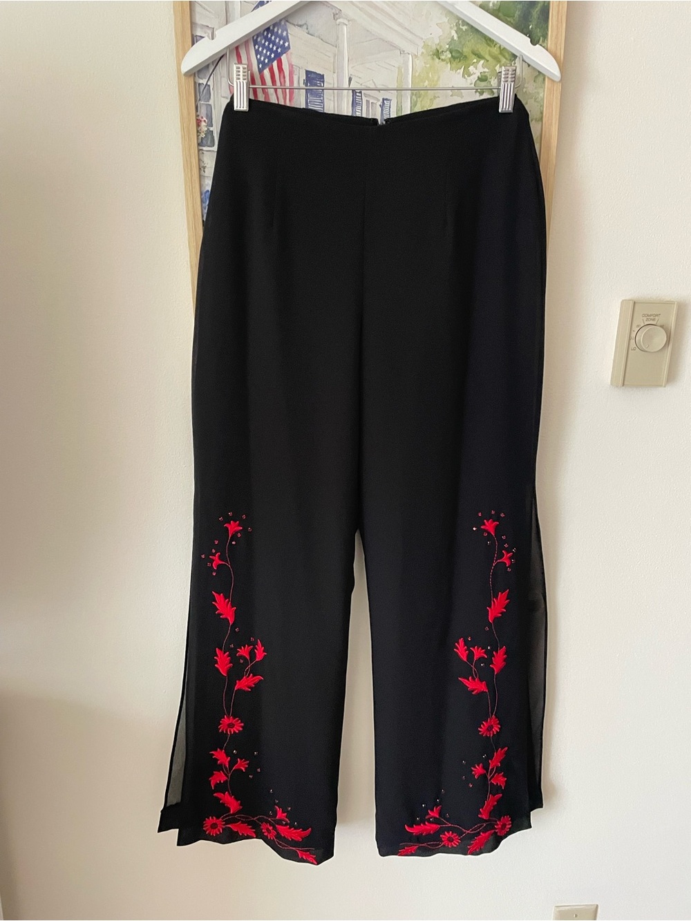 JS Boutique Whimsigoth Embroidered Floral Side Split Wide Pants Altered*